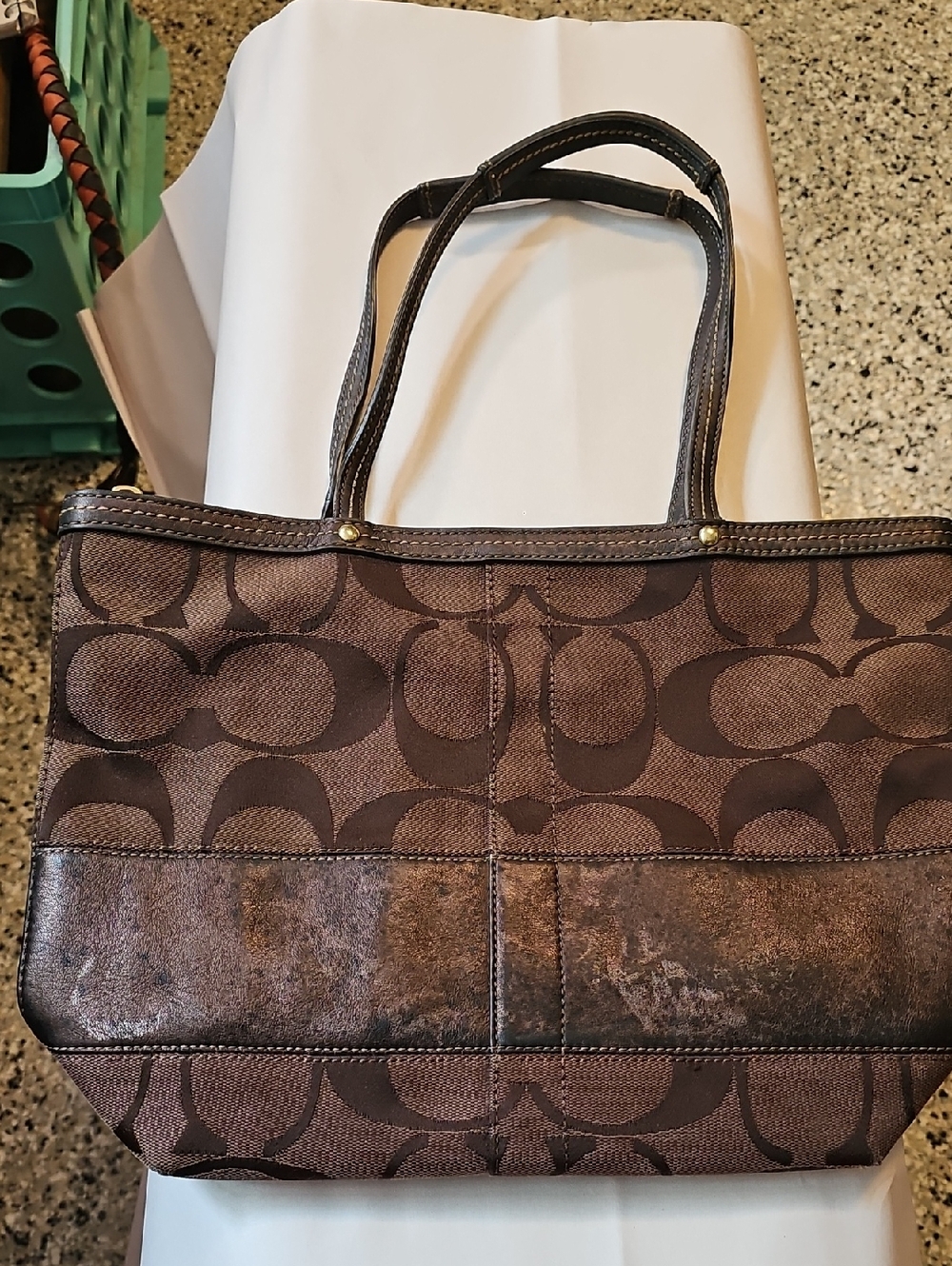 Coach Brown Signature Canvas and Leather Shoulder Purse. D0868-12429.
